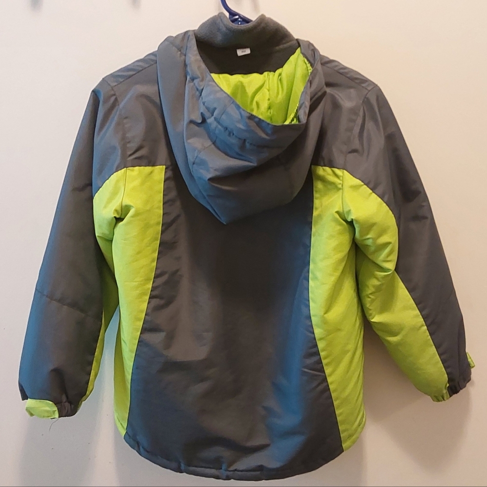 Gray and Green Hooded Jacket With Removable Liner - Picture 3 of 7